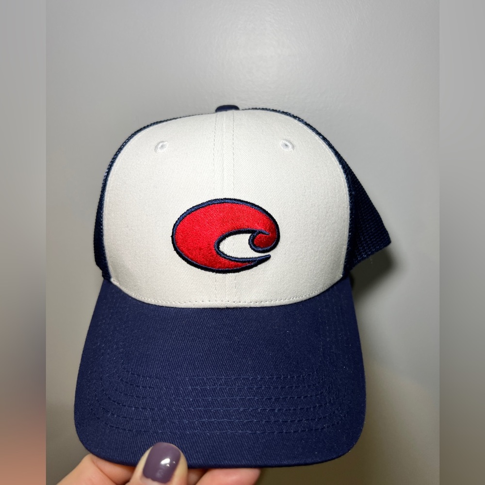 Costa Men's Chesapeake Trucker Hat‎ Mesh Back White/Navy Blue/Red Adjustable NWT